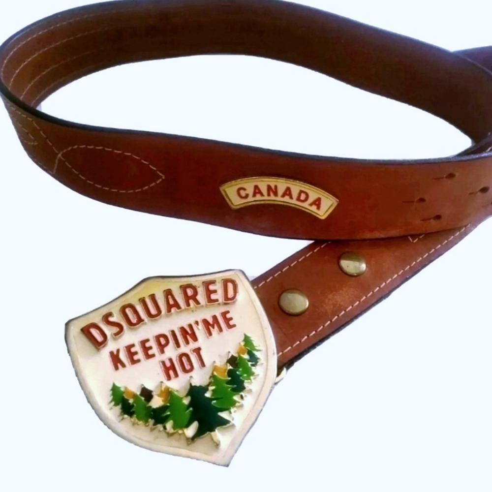 Vintage DSQUARED2 Oversized Belt Buckle and Leather Belt "KEEPIN' ME HOT"